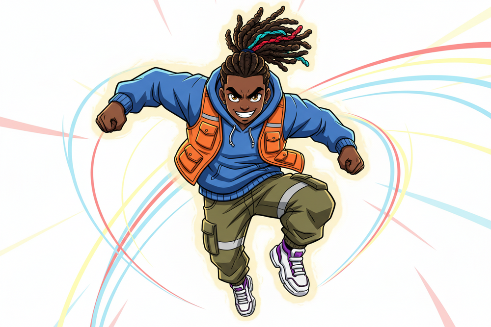 Black anime Character in TL Johnson's Universe