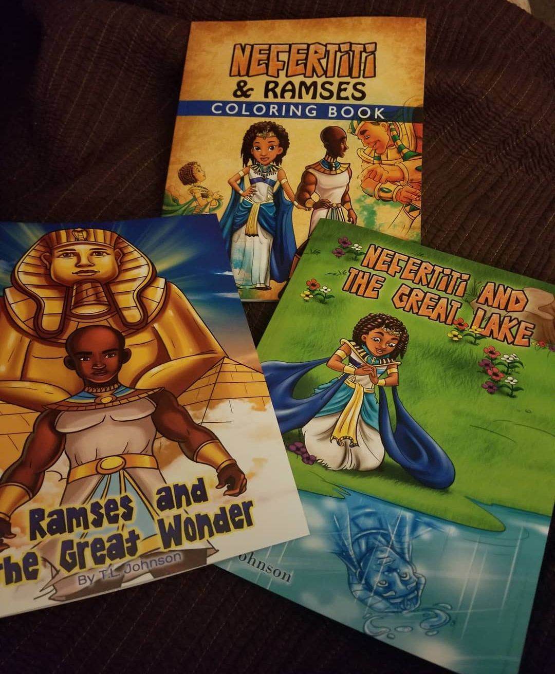 Nefertiti & Ramses: Coloring Book. Sitting above Ramses the Great Wonder and Nefertiti & The Great Lake