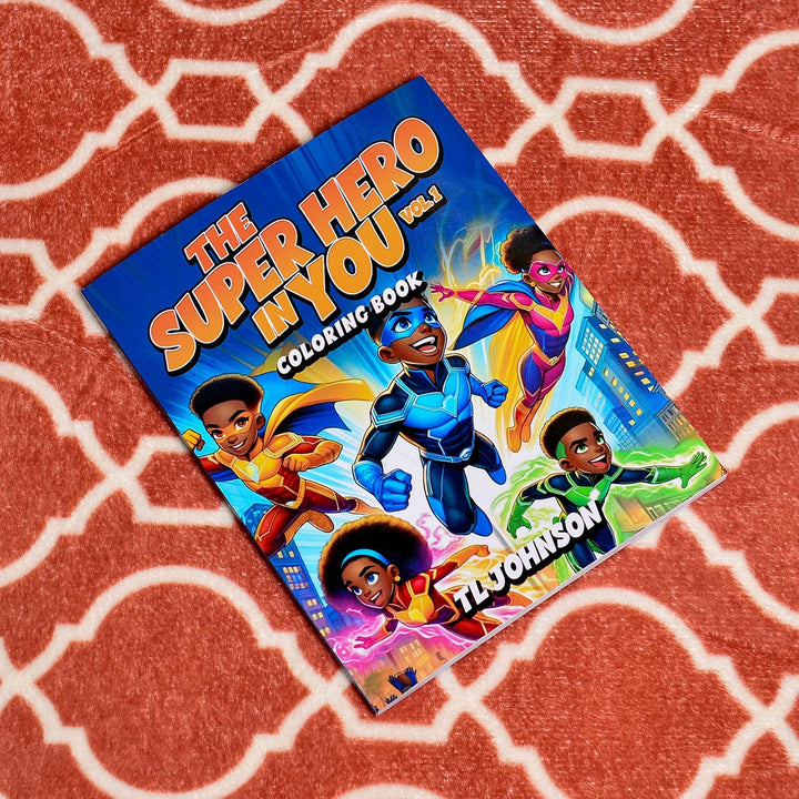 Diverse Black superheroes featured in The Superhero in You Coloring Book — educational and empowering coloring book for children