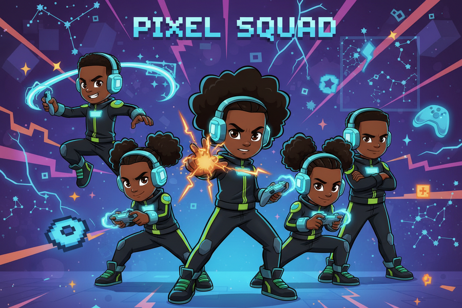 black video game team the pixel squad