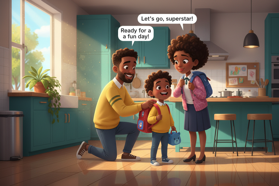 black family getting ready for school