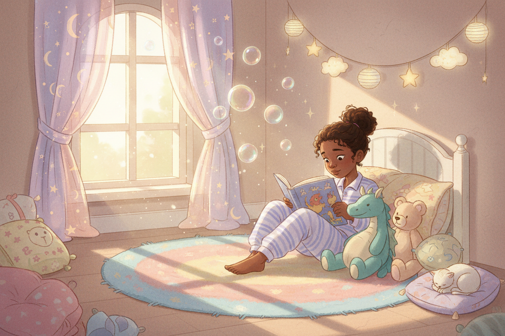 black girl reading in a comfortable environment