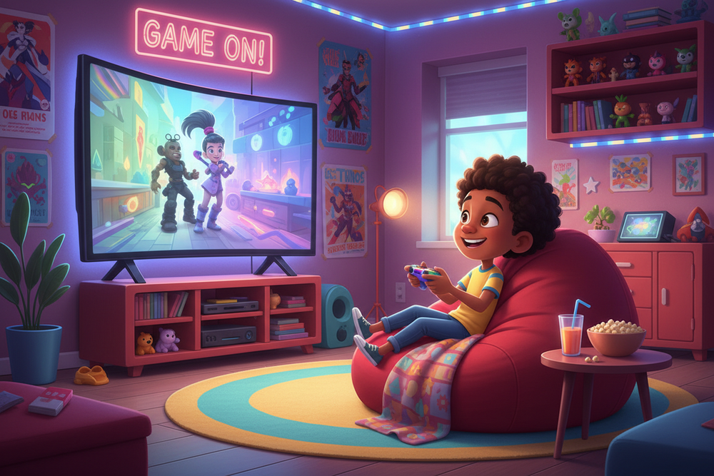 black kid playing video games