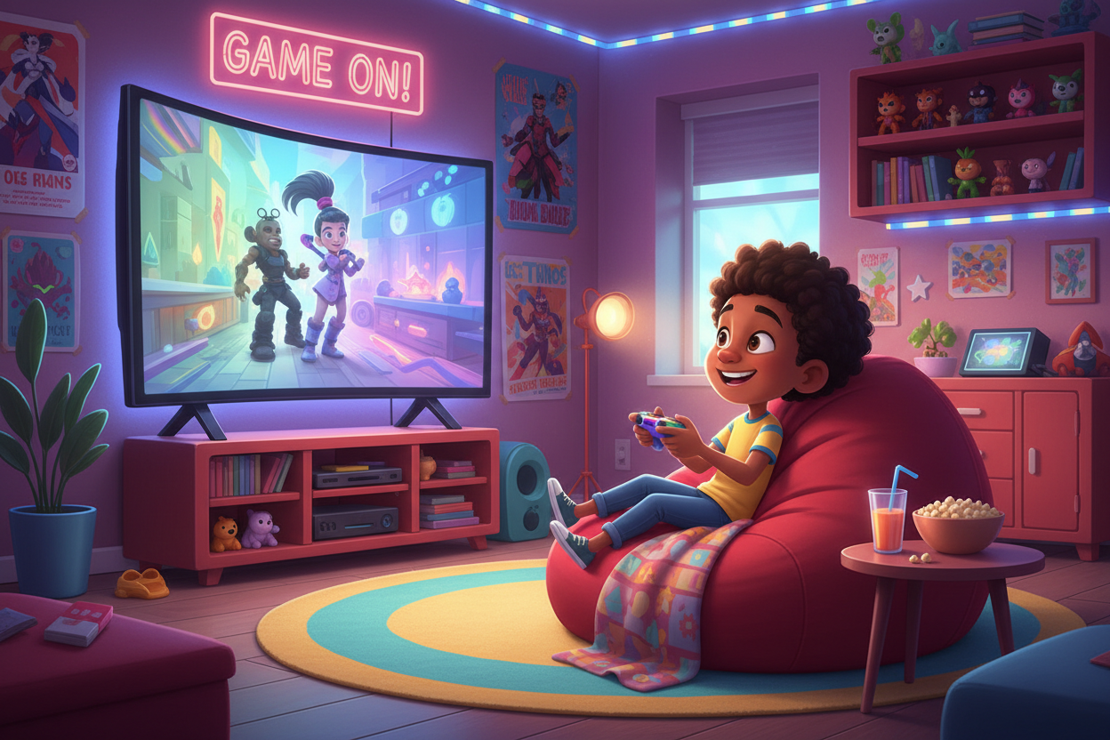 black kid playing video games