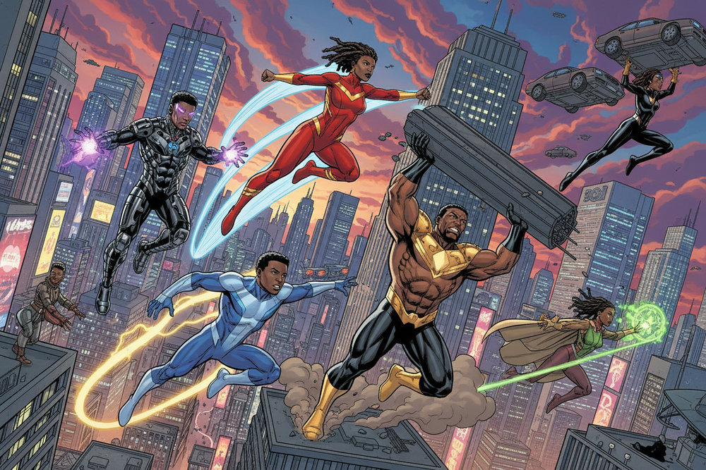Black Superheroes fighting crime