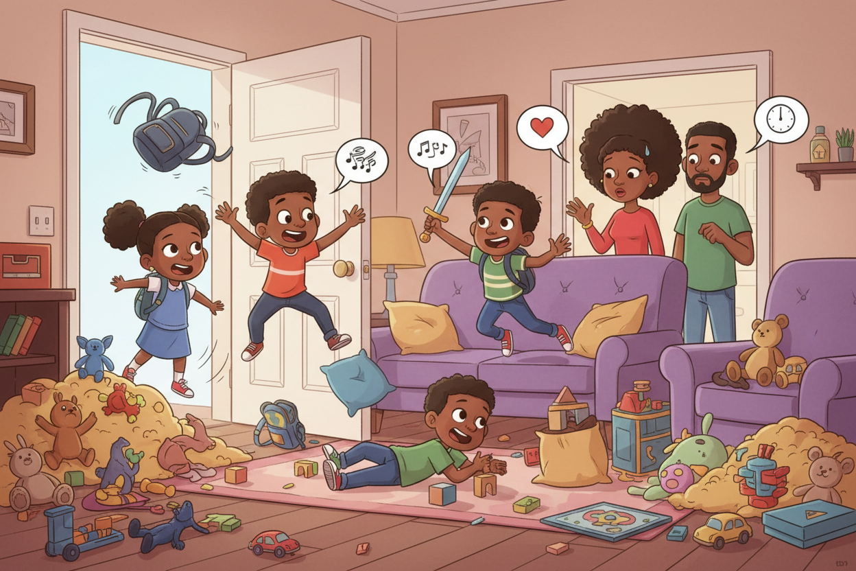 Kid's Celebrating School being out getting Ready to read TL's Terrific Tales