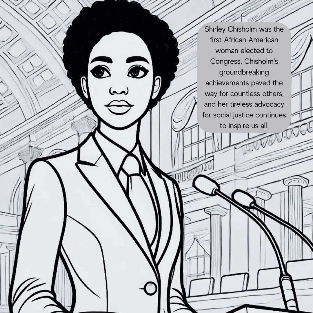 Dream Big Coloring Book. Shirley Chisholm black history coloring book page