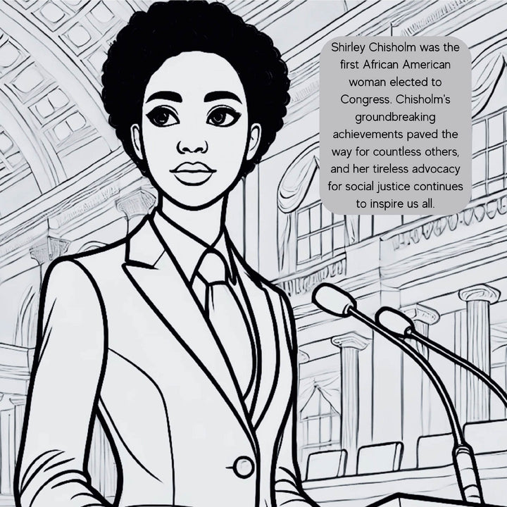 Dream Big Coloring Book. Shirley Chisholm black history coloring book page