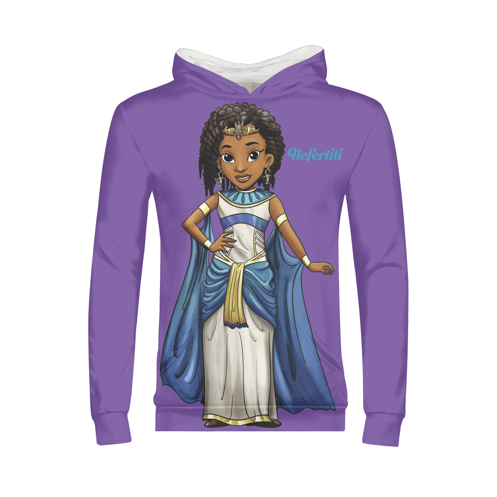 Nefertiti Kids Hoodie. Front of Purple Hoodie