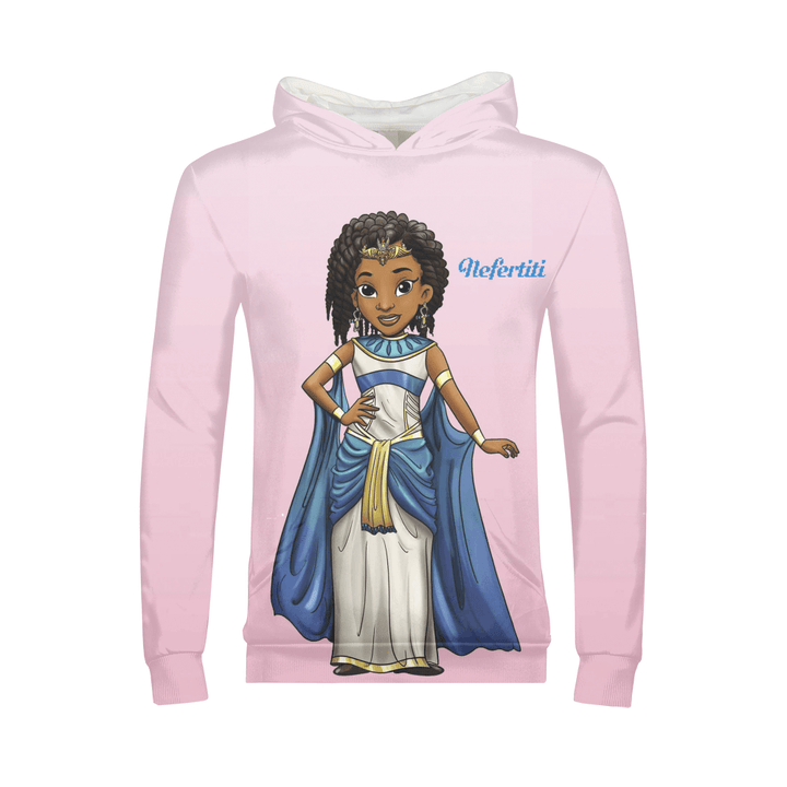 Nefertiti Kids Hoodie front of the pink hoodie.