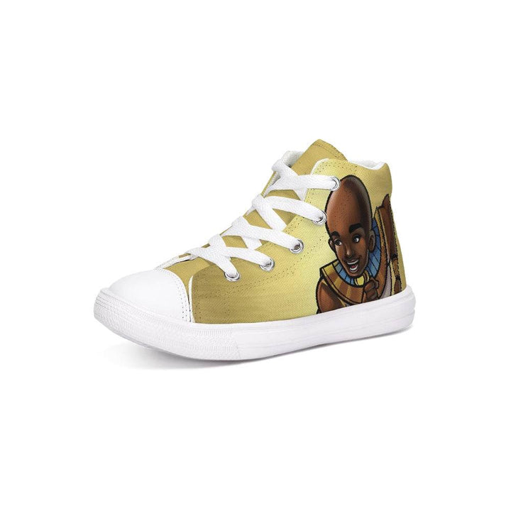 All Monarchs Sneakers – Ramses Edition from TL Johnson’s Mini Monarchs collection; Gold and White cultural footwear symbolizing leadership and intellect.