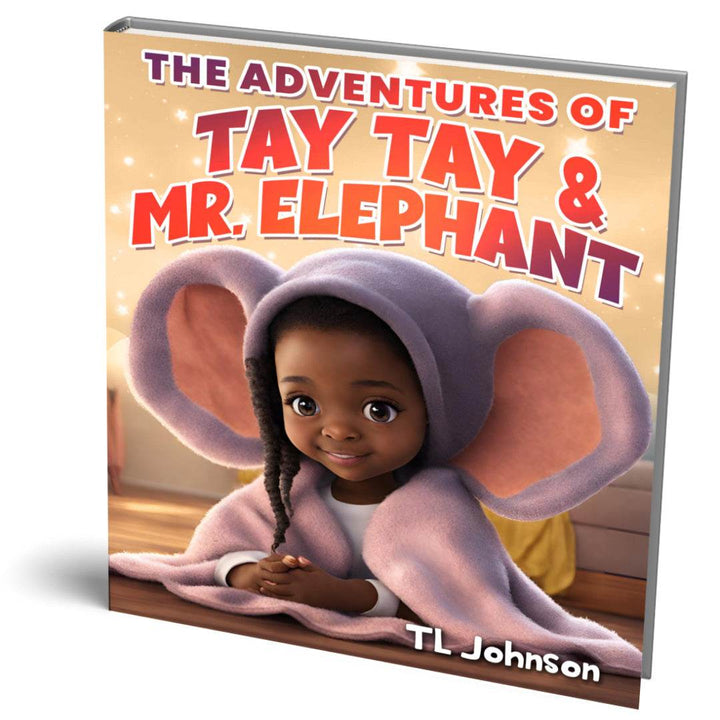 Cover of The Adventures of Tay Tay & Mr. Elephant by TL Johnson featuring Tay Tay  wearing her magical flying blanket.
