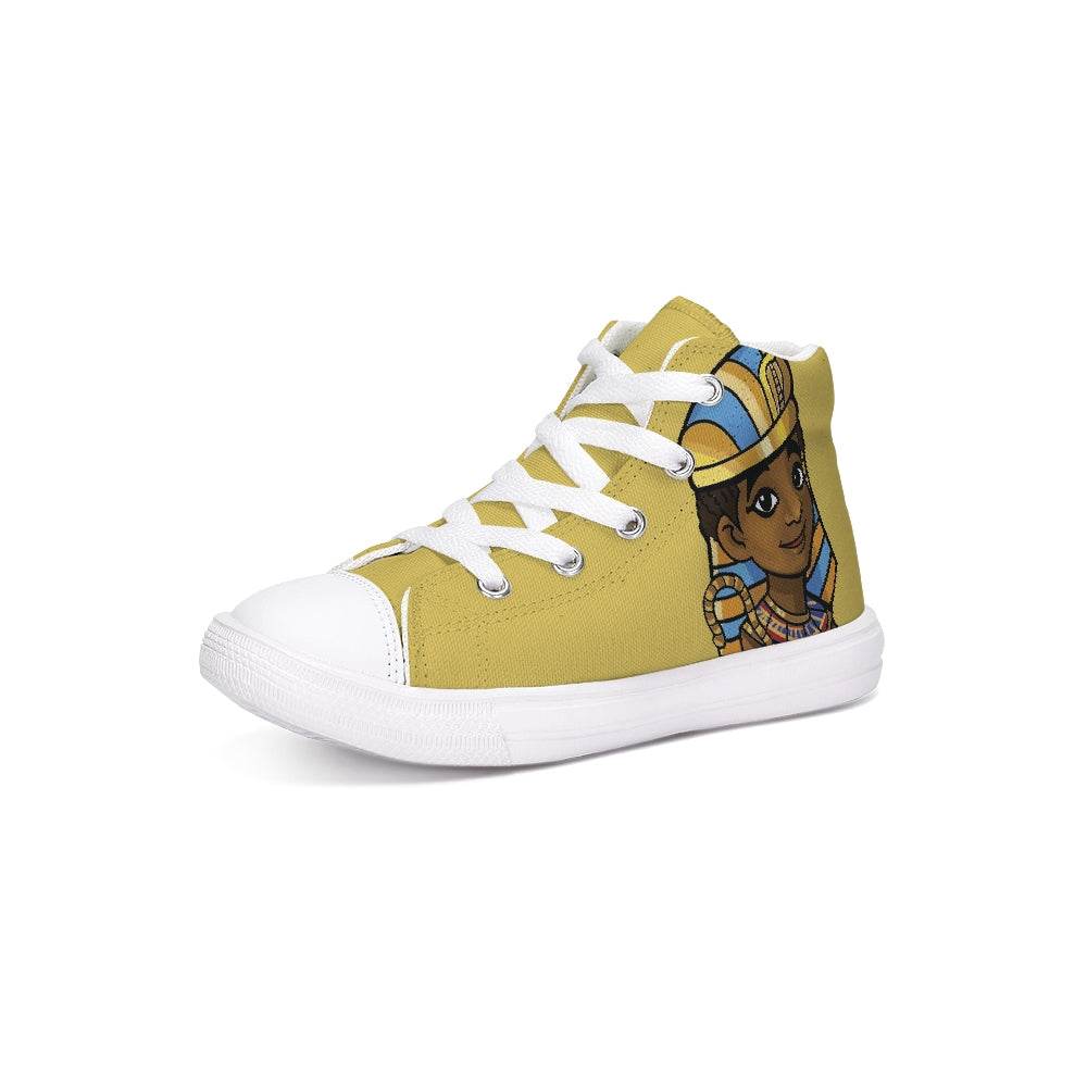 Tut All-Monarchs.All Monarchs Sneakers – Tut Edition from TL Johnson’s Mini Monarchs Apparel; tan and gold African royalty design representing wisdom and humility.