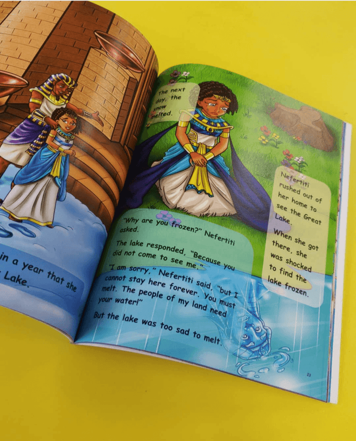 Illustration of Nefertiti sitting beside the Great Lake 