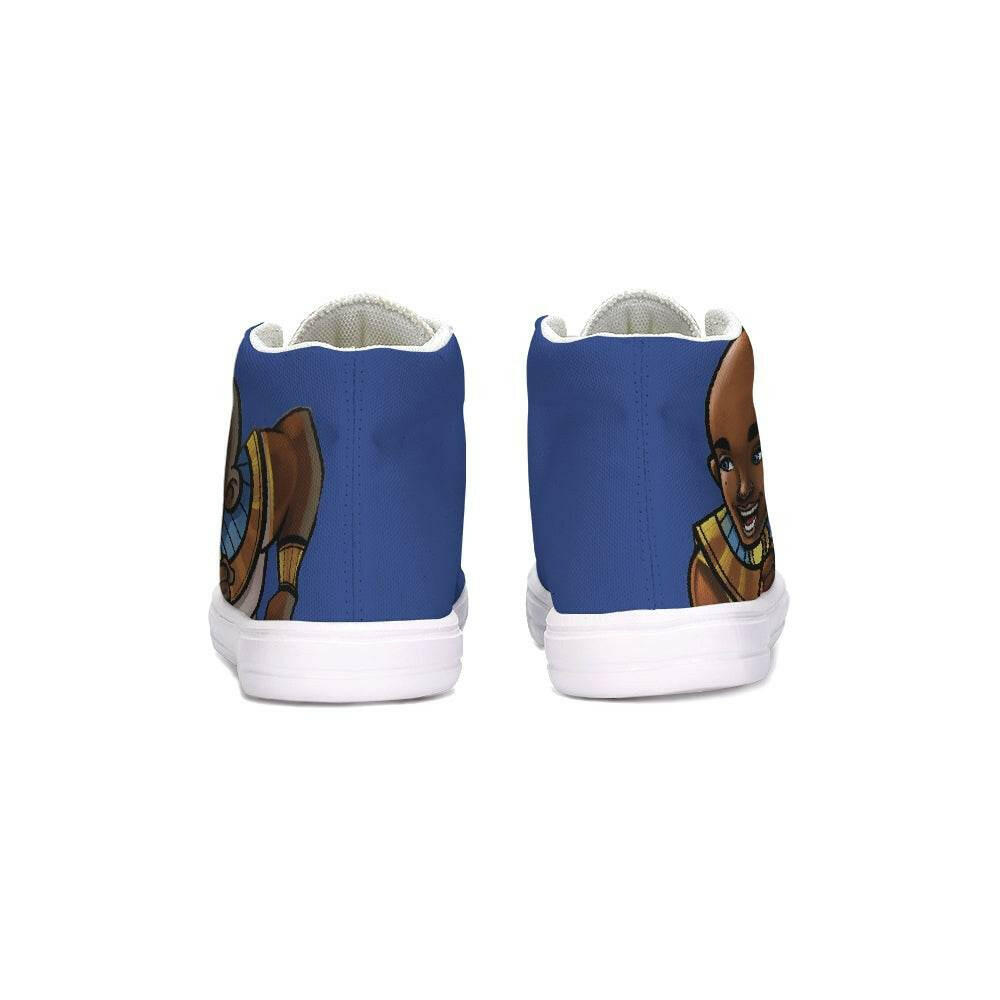 All Monarchs Sneakers – Ramses Edition from TL Johnson’s Mini Monarchs collection; the back of the shoe showing the blue and gold in the character's face.