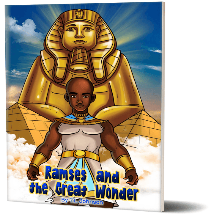 Ramses & The Great Wonder book cover, featuring Ramses standing in front of the Great Sphinx looking determined 
